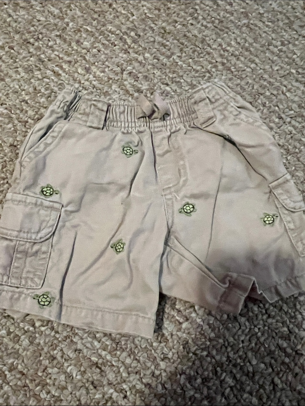 Gymboree Khaki Cargo Shorts with Green Turtle Embroidery